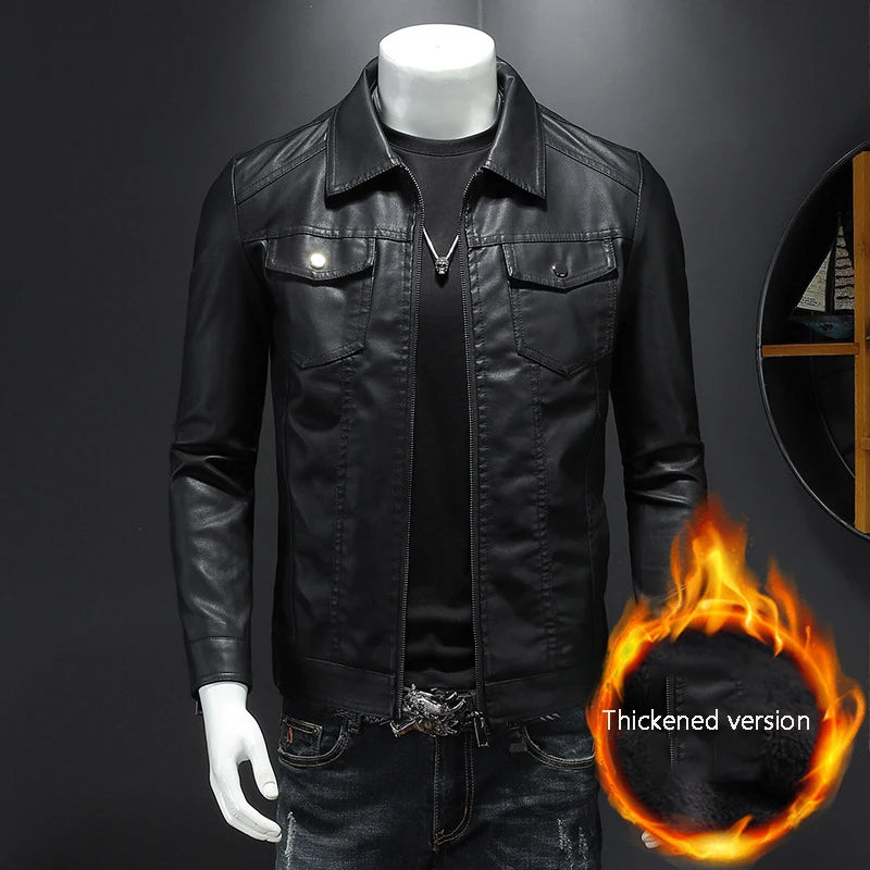 Men’s Lapel PU Leather Motorcycle Jacket-HighTouch
