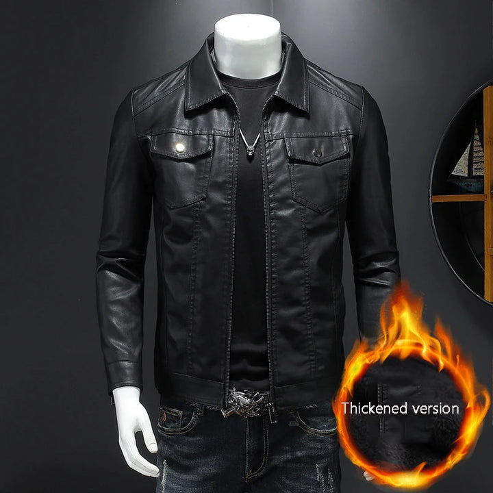 Men’s Lapel PU Leather Motorcycle Jacket-HighTouch