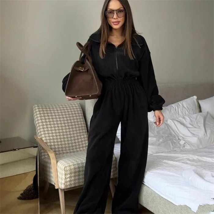 Women’s Hooded Zip Jumpsuit Set