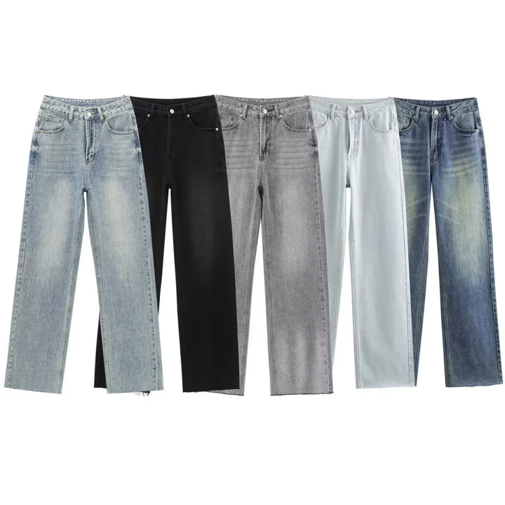 Women’s Wide-Leg High-Waist Jeans Casual Denim Pants-HighTouch