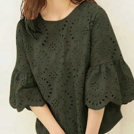 Elegant Hollow-Out Lace Blouse