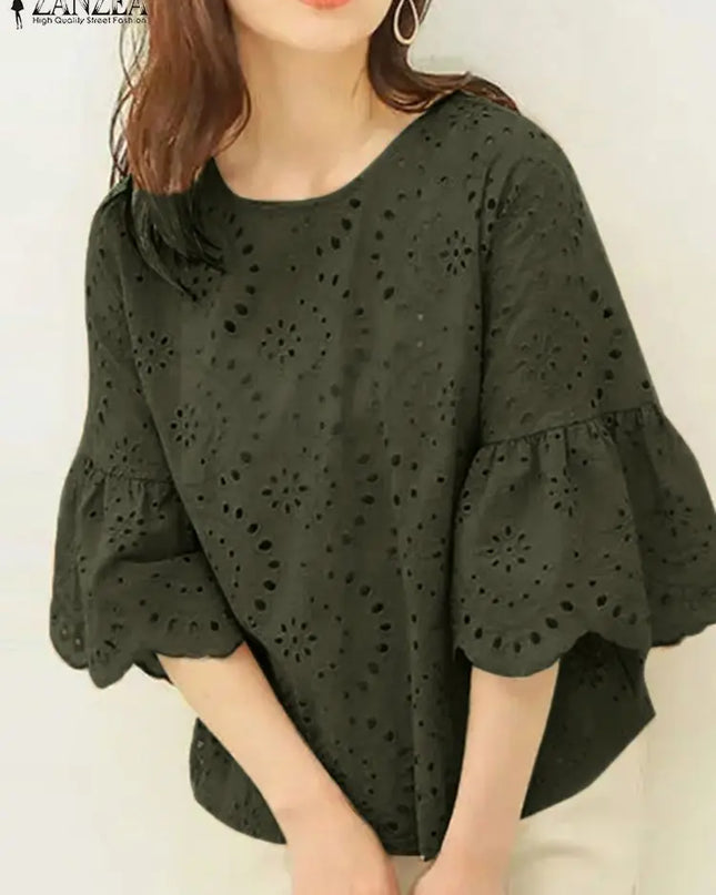 Elegant Hollow-Out Lace Blouse