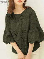 Elegant Hollow-Out Lace Blouse-HighTouch
