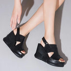 Women’s Cowhide Wedge Slides Summer Casual Slip-On Sandals-HighTouch