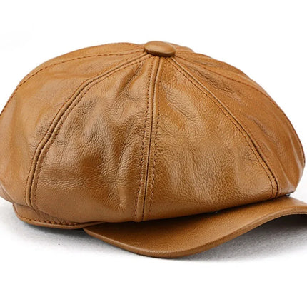 Oversize Cowhide Leather Octagonal Newsboy Hat – XXL 62 cm