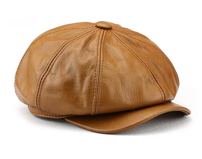 Oversize Cowhide Leather Octagonal Newsboy Hat – XXL 62 cm