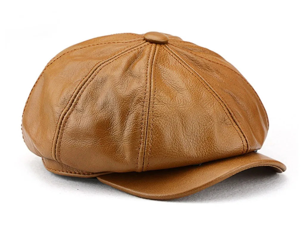 Oversize Cowhide Leather Octagonal Newsboy Hat – XXL 62 cm-HighTouch