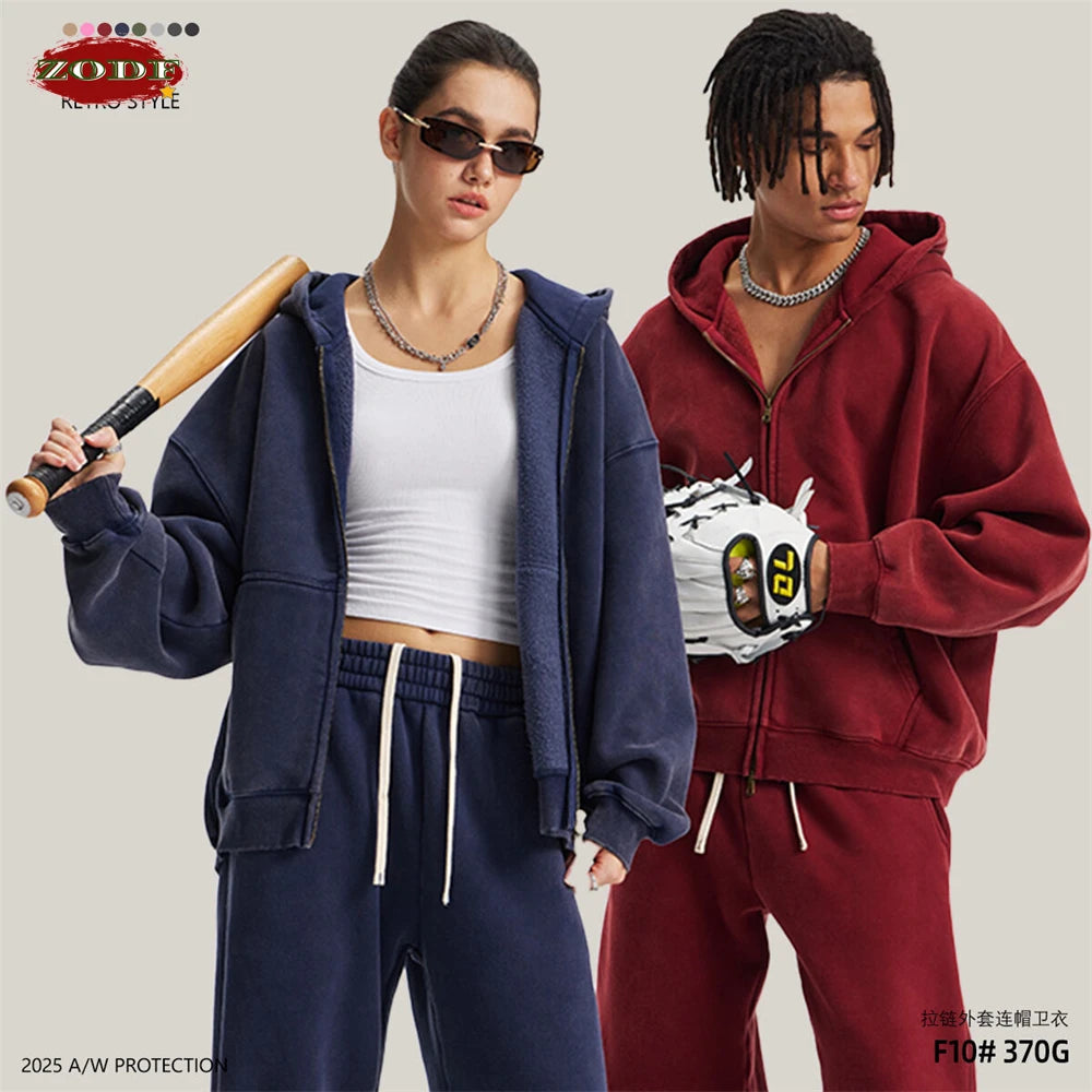 Unisex Heavy-Fleece Zip Hoodie 370 GSM | Retro Batik Wash