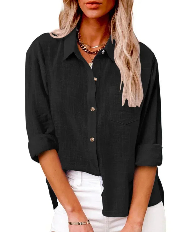 Women’s Long Sleeve Cotton-Linen Shirt
