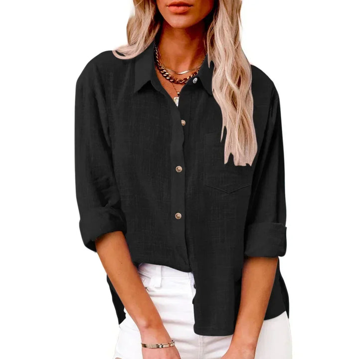 Women’s Long Sleeve Cotton-Linen Shirt-HighTouch