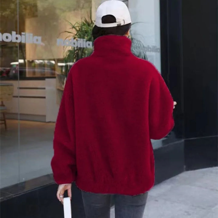 Women’s Coral Fleece Winter Coat – Warm Plush Zip Jacket-HighTouch
