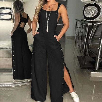 Women's Cotton Linen Strappy Playsuit – Wide Leg Summer Jumpsuit