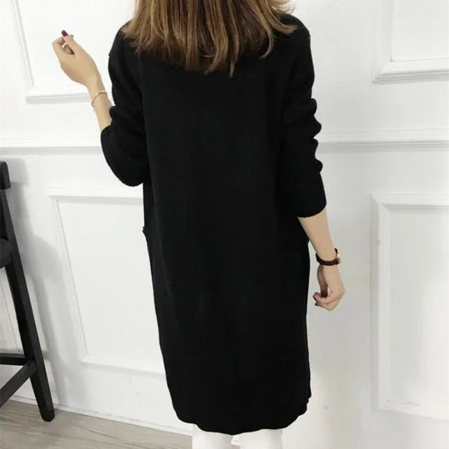 Women’s Long Winter Zipper Jacket – Elegant Street-Style Coat with Pockets