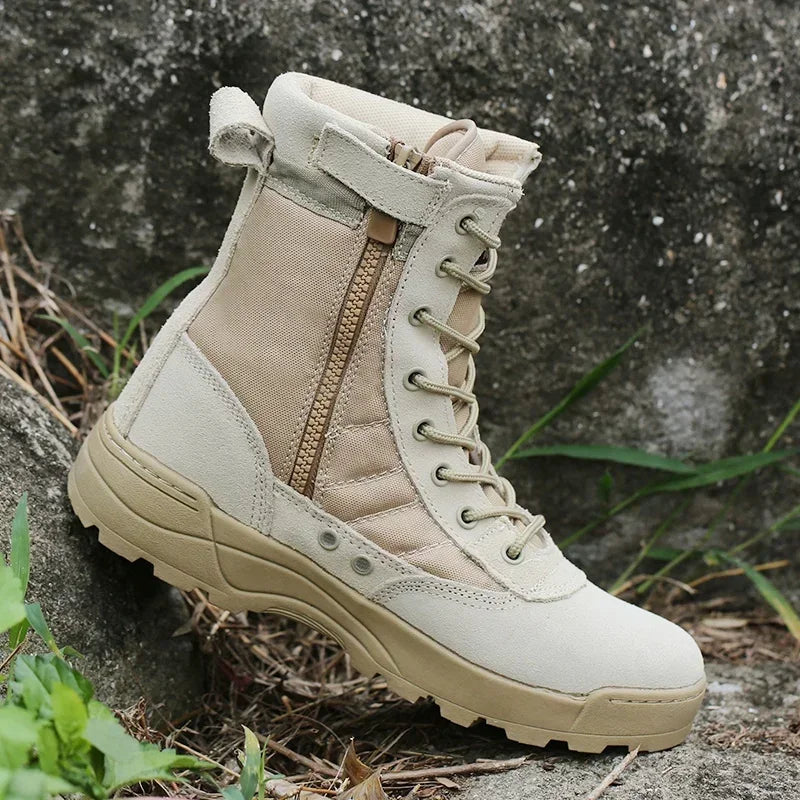 Men’s High-Top Breathable Leather & Mesh Tactical Combat Boots-HighTouch
