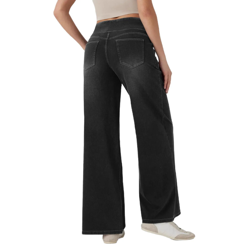 Women’s High-Waist Wide-Leg Zip Denim Jeans Casual Pants-HighTouch