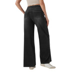 Women’s High-Waist Wide-Leg Zip Denim Jeans Casual Pants-HighTouch
