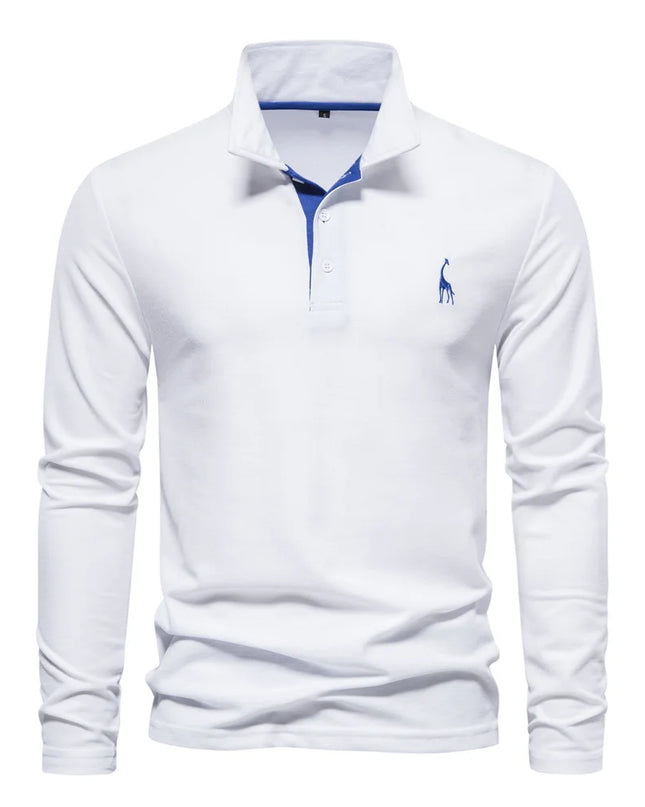 Men’s Deer-Embroidered Long Sleeve Polo