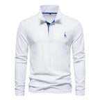 Men’s Deer-Embroidered Long Sleeve Polo-HighTouch