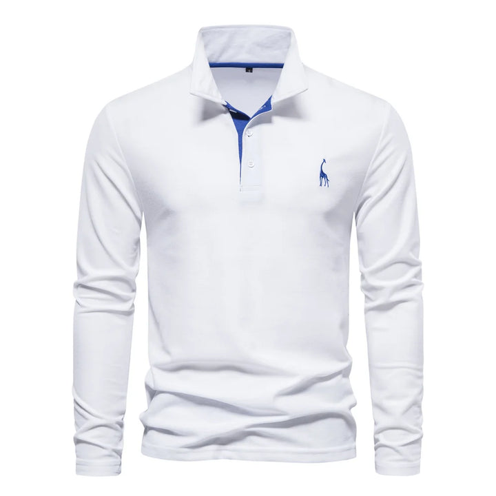 Men’s Deer-Embroidered Long Sleeve Polo-HighTouch