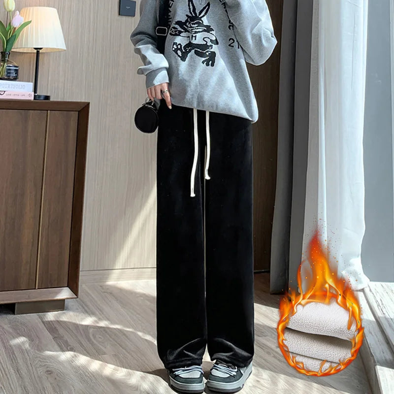 Women’s Fleece-Lined Wide-Leg Winter Trousers-HighTouch