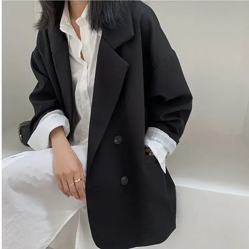 Vintage Loose Double‑Breasted Women’s Blazer – Autumn Chic Suit Jacket