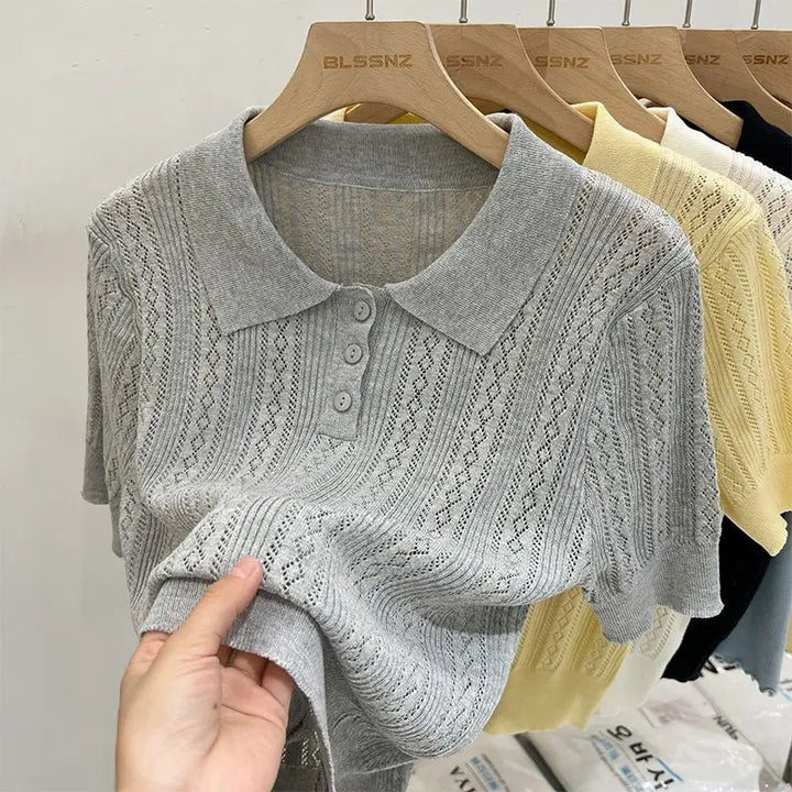 Matakawa Hollow Knit Tee – Korean Summer Elegance-HighTouch