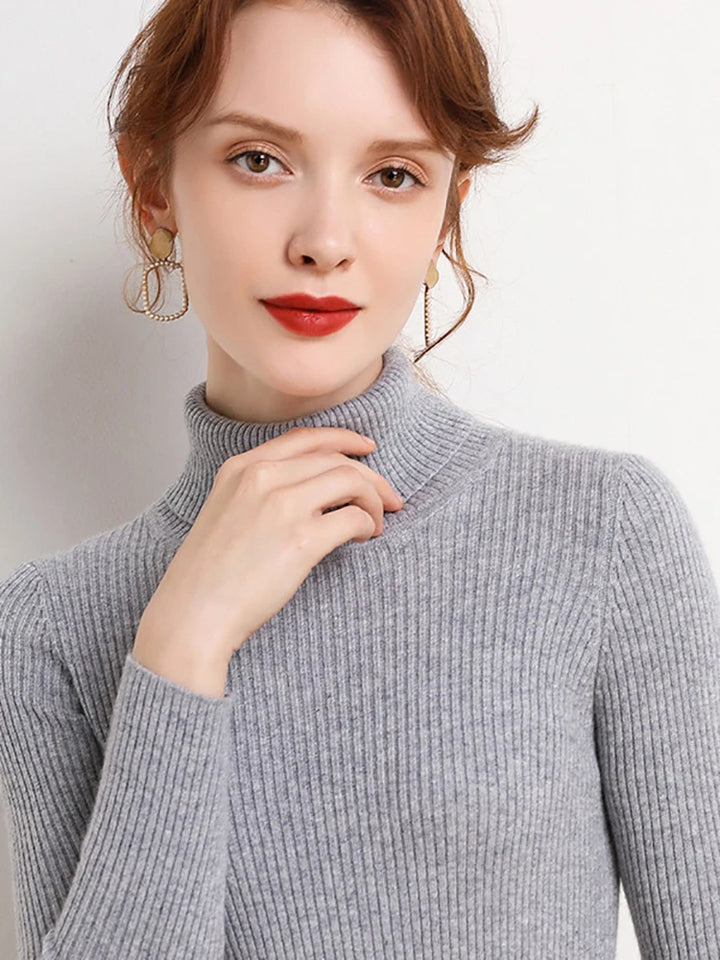 Women's Cashmere Turtleneck Sweater Soft Knit Autumn Winter Top-HighTouch
