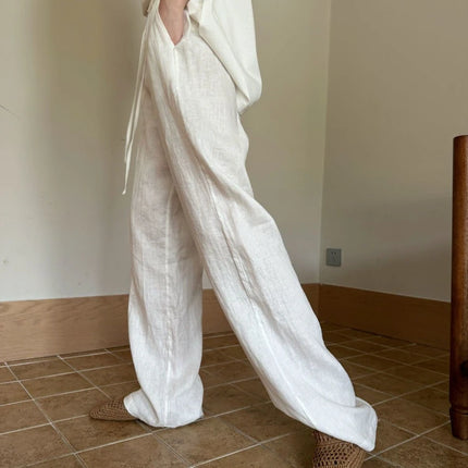 Women's White High-Waisted Wide-Leg Casual Pants – Lightweight & Comfortable