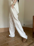 Women's White High-Waisted Wide-Leg Casual Pants – Lightweight & Comfortable-HighTouch