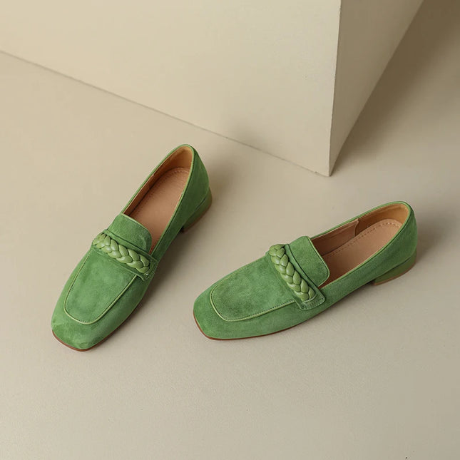 Genuine Leather Square-Toe Women’s Loafers