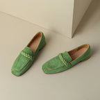 Cowhide Leather Square-Toe Women’s Loafers-HighTouch