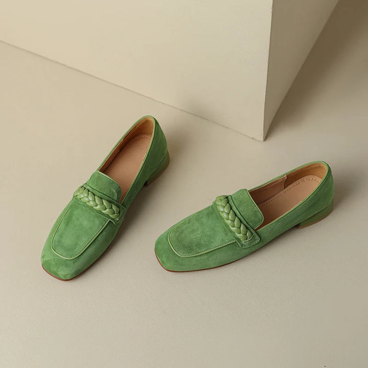 Cowhide Leather Square-Toe Women’s Loafers-HighTouch