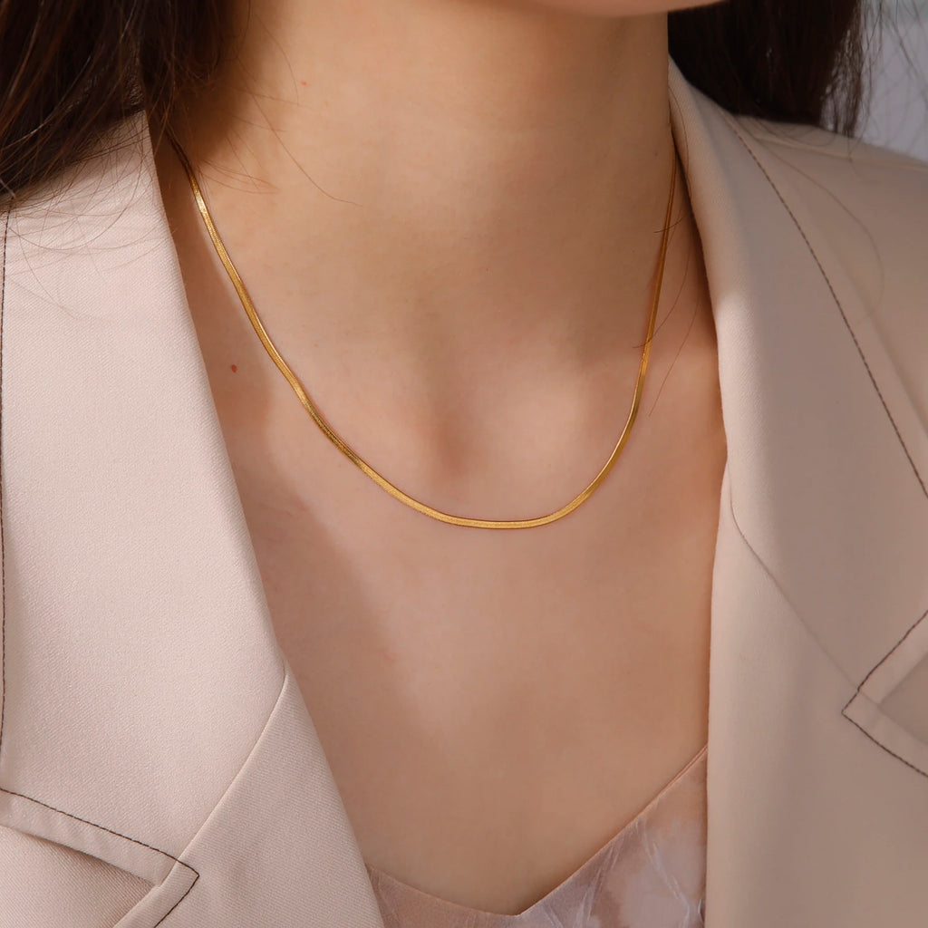 Gold Colour Stainless Steel Snake Chain Necklace-HighTouch