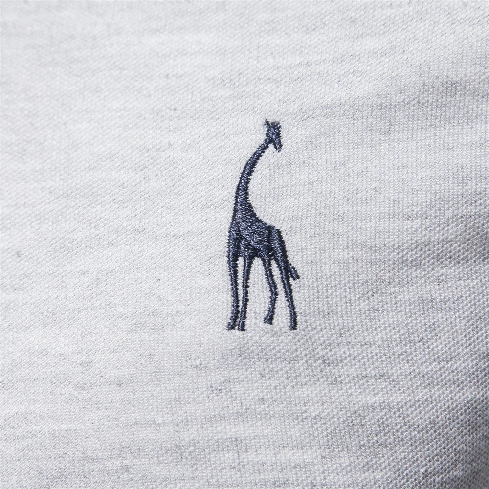 Men’s Deer-Embroidered Long Sleeve Polo-HighTouch