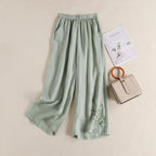 Elegant Embroidered Cotton‑Linen Wide‑Leg Trousers – Cool, Breathable & Stylish-HighTouch