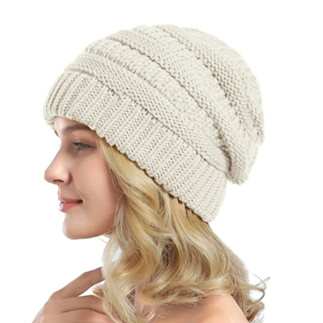 Chunky Wool Cuffed Knit Beanie-HighTouch