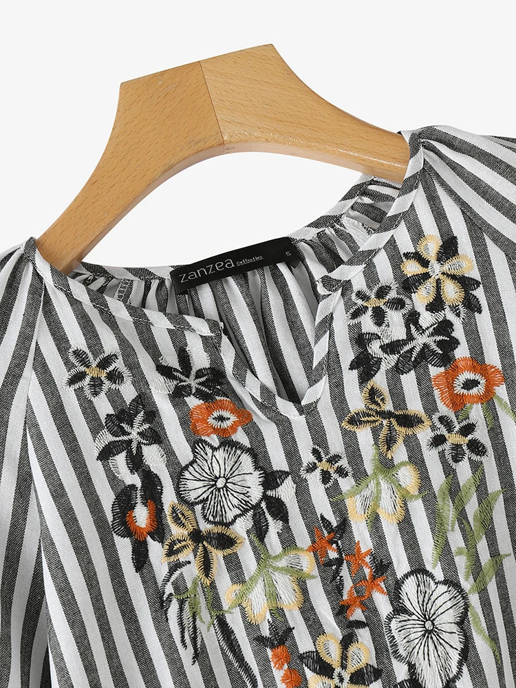 ZANZEA Camicetta Estiva Bohemien da Vacanza con Motivo Floreale d'Epoca per Donna