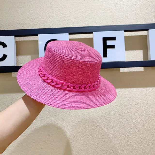 Adjustable Flat‑Top Yellow Straw Fedora