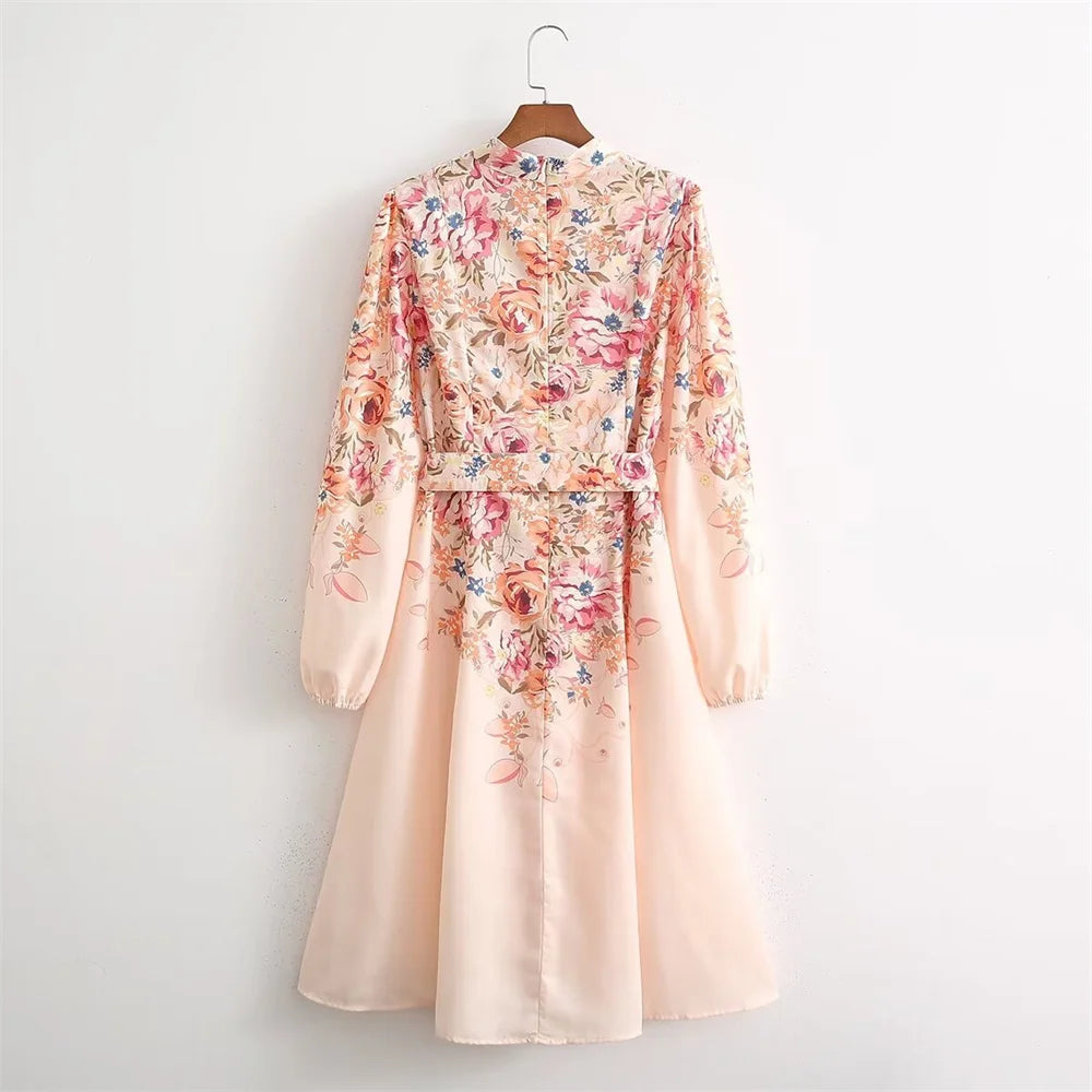 Vestito camicia con collo alla coreana, maniche lunghe, stampa e cintura Zach Ailsa