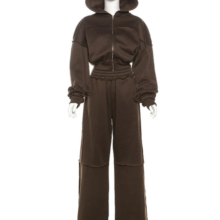 Women’s Panel-Stripe Hoodie & Wide-Leg Tracksuit Set – Sporty Retro Comfort