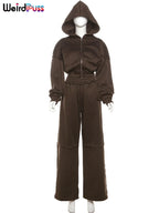 Women’s Panel-Stripe Hoodie & Wide-Leg Tracksuit Set – Sporty Retro Comfort