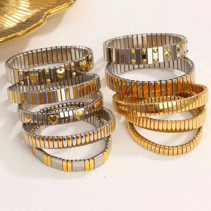 Gold Colour Titanium Steel Heart Elastic Bracelet