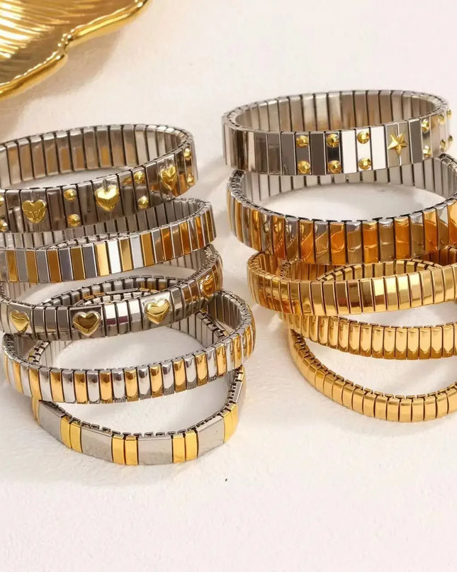 Gold Colour Titanium Steel Heart Elastic Bracelet