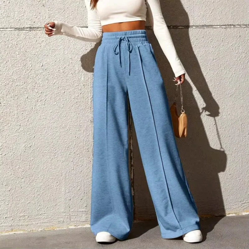 Women’s Wide-Leg Sports Track Pants – Loose Fit High-Waist Tube Trousers-HighTouch