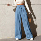 Women’s Wide-Leg Sports Track Pants – Loose Fit High-Waist Tube Trousers-HighTouch