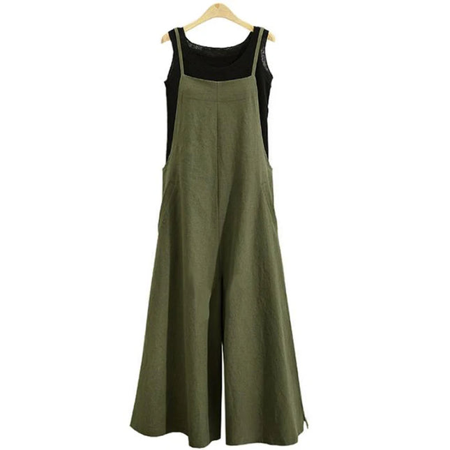 Cotton-Linen Wide-Leg Bib Jumpsuit