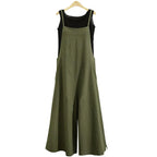 Cotton-Linen Wide-Leg Bib Jumpsuit-HighTouch