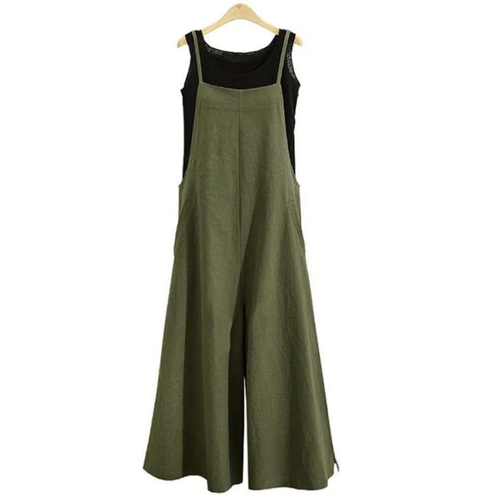 Cotton-Linen Wide-Leg Bib Jumpsuit-HighTouch