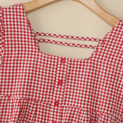 Plaid Ruffle Sleeveless Tunic – Women’s Summer Square Neck Camisole