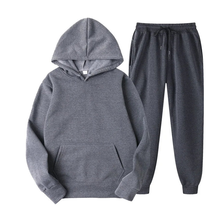 Men’s Solid Color Hoodie & Jogger Tracksuit Set-HighTouch
